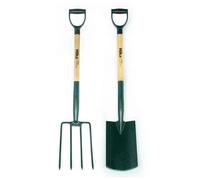 Hilka Digging Spade & Garden Fork Steel Trench Drainage Shovel Set 92062020