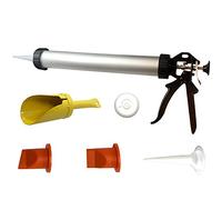 HILKA Mortar & Grouting Pointing Gun - 15" Tube - 20 oz/600ml - 12:1 Thrust - Metal Mortar Scoop, Straight Nozzle, Angled Nozzle, Grouting Nozzle