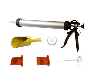 HILKA Mortar & Grouting Pointing Gun - 15" Tube - 20 oz/600ml - 12:1 Thrust - Metal Mortar Scoop, Straight Nozzle, Angled Nozzle, Grouting Nozzle
