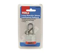 Hilka Tools 70606030 Long Shackle 30mm Laminated Padlock, Silver