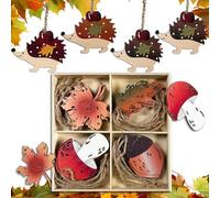 HILKKET Autumn Decoration, Set of 28 Wooden Decorative Hangers, 7 cm Autumn Decor, Maple Leaf, Pine Cones, Mushroom Leaves, Hedgehog, Window Decoration Hanging for Thanksgiving, Autumn Decoration