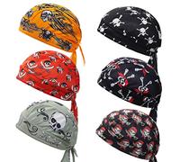 Hilkycton Dew Rag Skull Caps for Men, Cycling Sweat Wicking Doo Rags Head Wrap, Motorcycle Helmet Liner Bandana Do Rags, Skull Cap 6 Pack, One Size