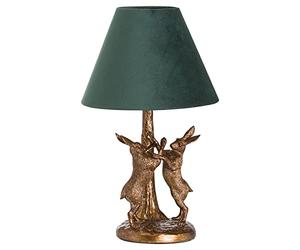 Hill 1975 Antique Gold Marching Hares Lamp With Green Velvet Shade