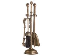 Hill 1975 Ball Topped Companion Set in Antique Brass, METAL, Mixed, 12 x 12 x 40cm