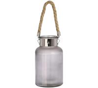 Hill 1975 Frosted Glass Jar with Rope Detail and Interior LED Lights, Mixed, 14 x 14 x 26cm