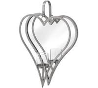Hill 1975 Large Antique Silver Mirrored Heart Candle Holder, Metal, Glass, Mixed, 9.5 x 36 x 50cm