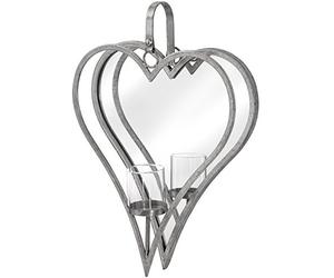 Hill 1975 Large Antique Silver Mirrored Heart Candle Holder, Metal, Glass, Mixed, one, 18303
