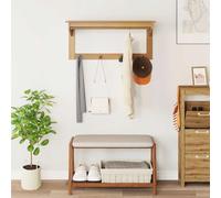 Hill Coat Stand Honey Brown Solid Pine Wood 90 x 35 x 41.5 cm with Shelf for Hallway Bedroom Dressing Space Saving and Non-Slip