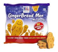 Hill Gingerbread Men Mini Packs - 10 Individual Packs, 3 Biscuits Per Pack | 30 Gingerbread Men Biscuits | 10 Stay-Fresh Snack Packs | 300g Total