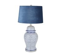 Hill Interiors Art Deco Table Lamp (UK Plug) - Malabar Blue/White - 76cm x 41cm x 41cm - Malabar Blue/White