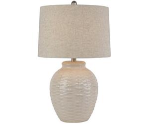 Hill Interiors Basketweave Table Lamp With Linen Shade - Ceramic - L38 X W38 X H63 Cm - White