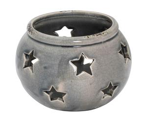Hill Interiors Ceramic Star Candle Holder - Grey - Grey - 15cm x 18cm x 18cm - 100% Mixed