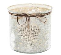 Hill Interiors Hammered Heart Charm Candle Holder - Silver - Silver - 15cm x 16cm x 16cm - 100% Mixed