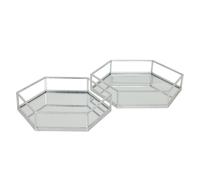 Hill Interiors Hexagon Tray Set (Pack of 2) - Silver - 9cm x 43cm x 50cm - Silver