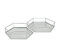Hill Interiors Hexagon Tray Set (Pack of 2) - Silver - 9cm x 43cm x 50cm - Silver