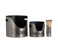 Hill Interiors Kindling Buckets & Matchstick Holder - Silver - One Size - Silver - 100% Metal