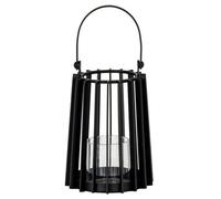 Hill Interiors Lynk Small Lantern With Handle And Candle Holder - Glass - L12 X W12 X H24 Cm - Black