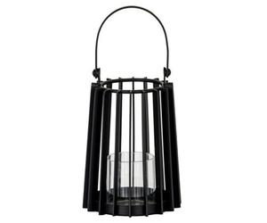 Hill Interiors Lynk Small Lantern With Handle And Candle Holder - Glass - L12 X W12 X H24 Cm - Black