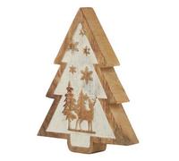 Hill Interiors Natural Snow Scene Tree Decoration - Wood - L4 X W15 X H20 Cm - Brown