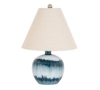 Hill Interiors Ocean Shadows Squat Table Lamp With Linen Shade - Glass - L38 X W38 X H55 Cm - Blue