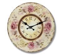 Hill Interiors Pink Roses Clock, White/Antique White
