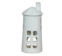 Hill Interiors Rhea Large Lighthouse Tealight Candle Holder - Ceramic - L11 X W11 X H28 Cm - White
