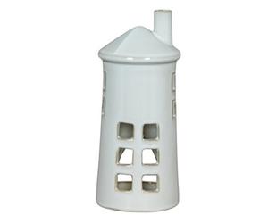 Hill Interiors Rhea Large Lighthouse Tealight Candle Holder - Ceramic - L11 X W11 X H28 Cm - White