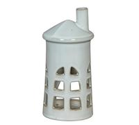 Hill Interiors Rhea Medium Lighthouse Tealight Candle Holder - Ceramic - L11 X W11 X H23 Cm - White