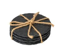 Hill Interiors Round Slate Coasters (Set Of 4) - Stone - L10 X W10 X H4 Cm - Black