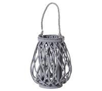 Hill Interiors Small Grey Wicker Bulbous Lantern, Mixed, 30 x 10 x 1.56 cm