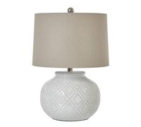 Hill Interiors Squat Beaded Ceramic Table Lamp (Uk Plug) In White White