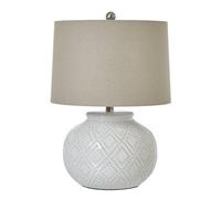Hill Interiors Squat White Beaded Ceramic Lamp With Linen Shade Stylish Table Light