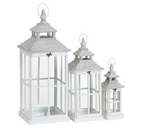 Hill Interiors White Window Style Lanterns With Open Top (Set of 3) - White - White - One Size