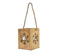 Hill Interiors Wooden Snowflake Tealight Holder - Brown - Brown - 14cm x 14cm x 14cm - 100% Mixed