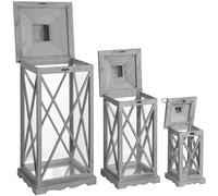 Hill Interiors Wooden Traditional Cross Section Candle Lanterns (Set Of 3) - Grey - Grey - One Size