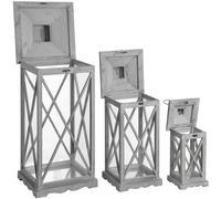Hill Interiors Wooden Traditional Cross Section Candle Lanterns (Set Of 3) in Grey Hill Interiors Grey