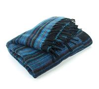 Hill Queen Vegan Wool Shawl Blanket - Stripe - Black Blue