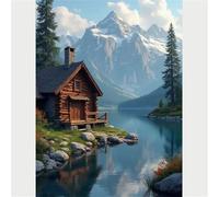 Hill Tree House Paint by Numbers,Paint by Number for Adults,DIY Hand Painted Oil Painting Kit on Canvas,with Brushes Acrylic Pigment Drawing for Home Wall Decoer 40x50cm,with Frame