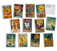Hill Valley Greetings Antique Halloween Post Cards - 24 Vintage Halloween Postcards - 12 Assorted Retro Spooky Illustration Cards Printed on Vintage Textured Style Cardstock