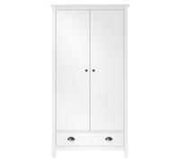 Hill Wardrobe Made of Solid Pine Wood White with 2 Doors 89 x 50 x 170 cm, 1 Drawer, Clothes Rail, Modern Storage Space for Bedroom, Hallway, Dressing Room
