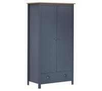 Hill Wardrobe with 2 Doors, Solid Pine Wood, Grey, 89 x 50 x 170 cm, with Drawer, Clothes Rail, Storage Space for Bedroom, Dressing Room and Hallway