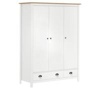 Hill Wardrobe with 3 Doors, Solid Pine Wood, White, 127 x 50 x 170 cm, with Drawers, Clothes Rail and Storage Space for Bedroom, Dressing Room or Hallway