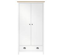 Hill White Solid Pine Wardrobe 89 x 50 x 170 cm with 2 Doors, Drawer, Clothes Rail, Modern Storage Space for Bedroom and Dressing Room