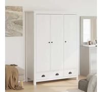 Hill White Solid Pine Wardrobe with 3 Doors, 2 Drawers, 5 Shelves, Clothes Rail, 127 x 50 x 170 cm, Modern Storage Space for Bedroom and Hallway