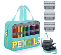 Hillban 108 Slots Colored Pencil Case with Notebook Interlayer Large Capacity Colored Pencil Organizer Bag Chenille Letter Patch Storage Bag with Handle Zipper Pen Holder for Student Artist, Green