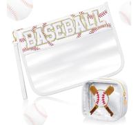 Hillban 2 Pcs Baseball Snack Bags Team Gifts Makeup Cosmetic Bag Clear Chenille Letter Zipper Pouch Toiletry Purse Baseball Accessories Stuff Sport Portable Travel Storage Case for Mom Women Girl