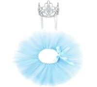 Hillban 2 Pcs Dog Crown Headband Dog Tutu Dress Set Crystal Rhinestone Tiara Crown Tutu Skirt Pet Dress Costume for Puppy Birthday Party Wedding Photo Prop Costume(Blue,X Large)