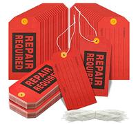 Hillban 300 Pcs Repair Required Tags, 2.4 x 4.7 inch Red Tags with Wire for Equipment with Cotton String, Mechanic Maintenance Paper Label Bulk with 8 Inch Lines