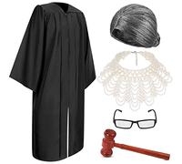Hillban 5 Pcs Judge Costume Accessory Set Includes Judge Robe Judge Choker Judge Gray Wig Glasses Frame Wooden Judge Gavel for Halloween Judge Cosplay Party