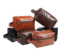 Hillban 6 Pcs Groomsmen Gift Men Travel Toiletry Bag, Bestmen Gifts Set, Leather Toiletry Bag with Side Handle Water Resistant Bathroom Supplies for Wedding Party Favor, Brown, Black, Coffee